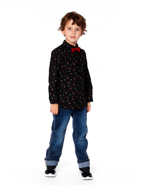 Deux par Deux Printed Poplin Shirt Black/Multicolor 2T 3