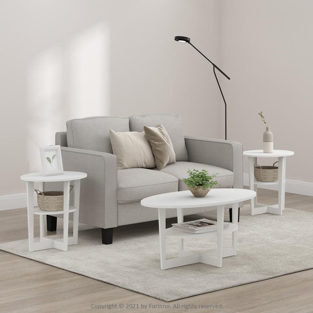 Furinno JAYA Oval End Table White Set of 2 3