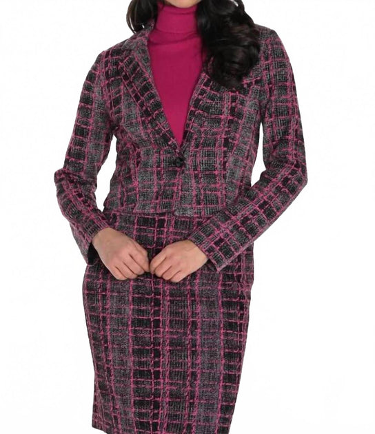 Frank Lyman Plaid Knit Blazer Purple US 8 2