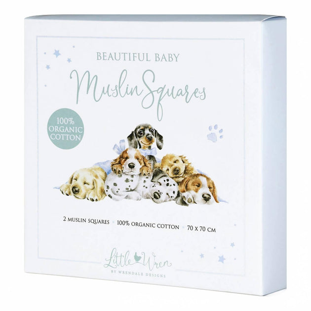 Wrendale Designs Little Paws Dog Muslin Gift Set Blue 3
