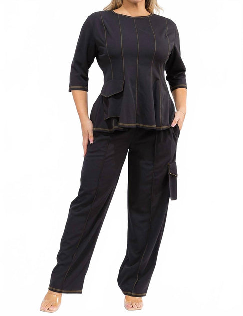 Karen T Design Peplum Top and Cargo Pants Set Grey 2X 2