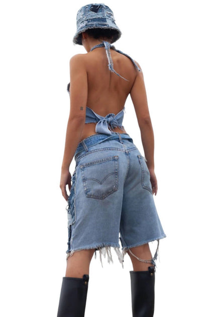 knotWTR Patch Denim Shorts Blue Medium 3