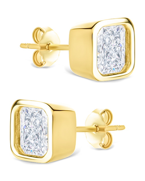 Sterling Forever Radiant Cut Bezel Set Stud Earrings Gold 4