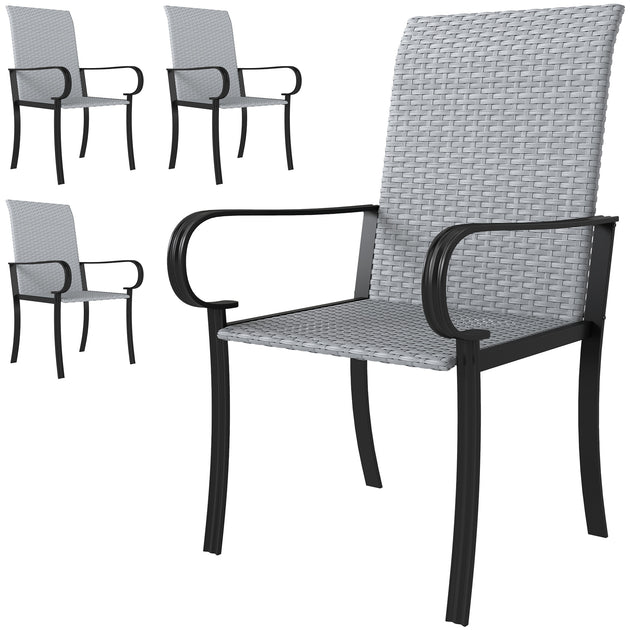 Hivvago 4 Outdoor Wicker Chairs Brown 3