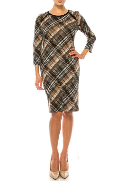 Connected Apparel Long Sleeve Sheath Dress Multi US 16 2