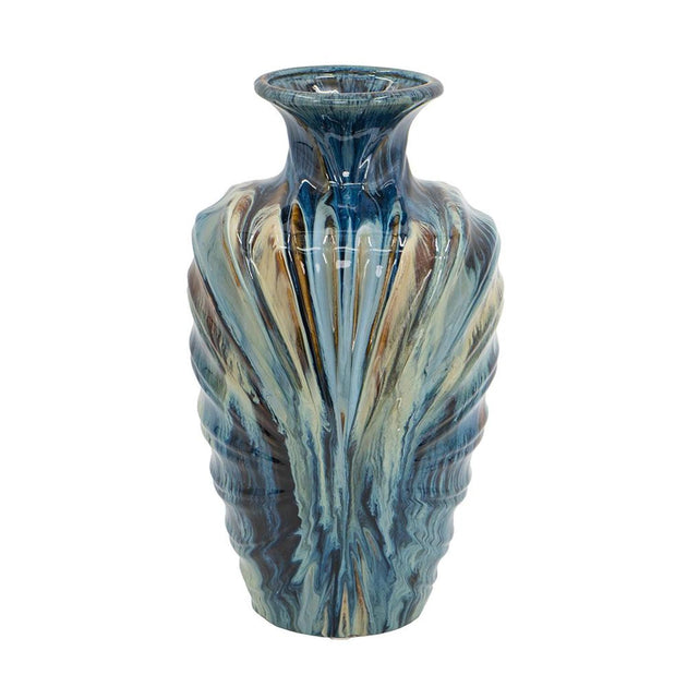 Hivvago Abstract Round Table Vase Ivory/Blue 16in 4