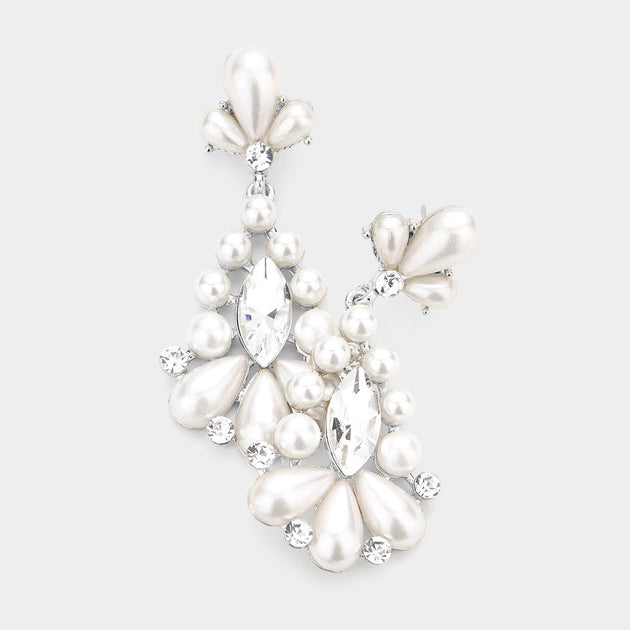 FASHNZFAB Marquise Stone Center Pearl Abendohrringe Gold 3