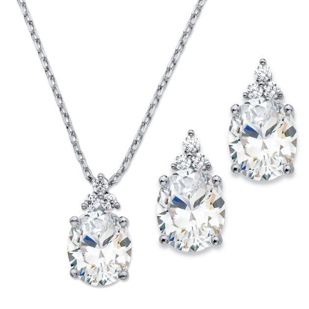 Palm 13.22 TCW Cubic Zirconia Necklace and Earrings Set Silver 2