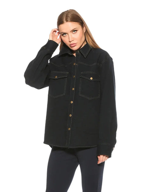 Alexia Admor Della Denim Shirt Black Medium 2