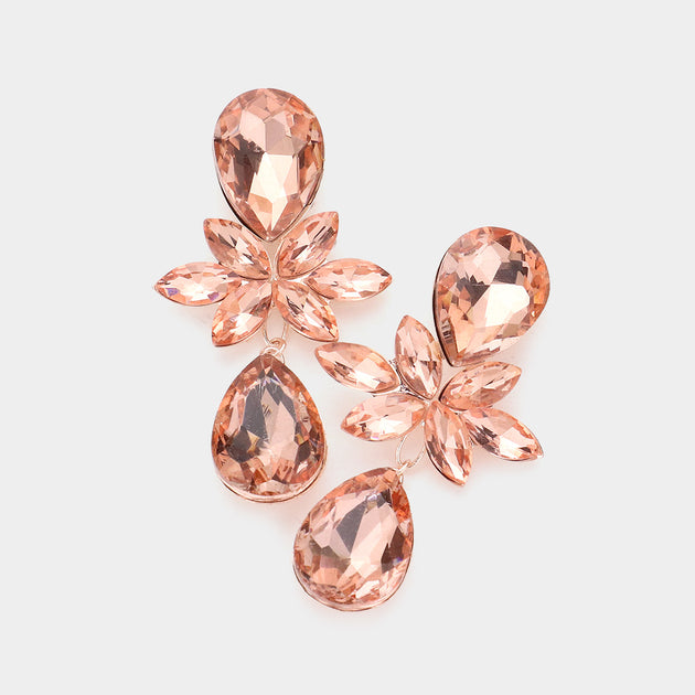 FASHNZFAB Marquise Stein Cluster Tropfen Anhänger Ohrringe Silber 4