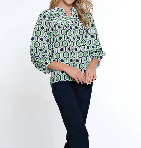 Multiples Smocked Woven Top Green Small 3