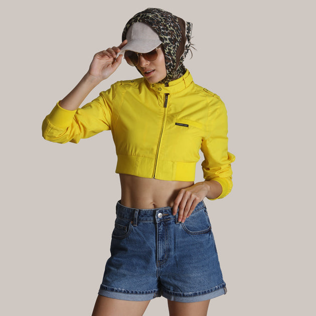 Members Only Women's Cropped Racer Jacket White Medium 4