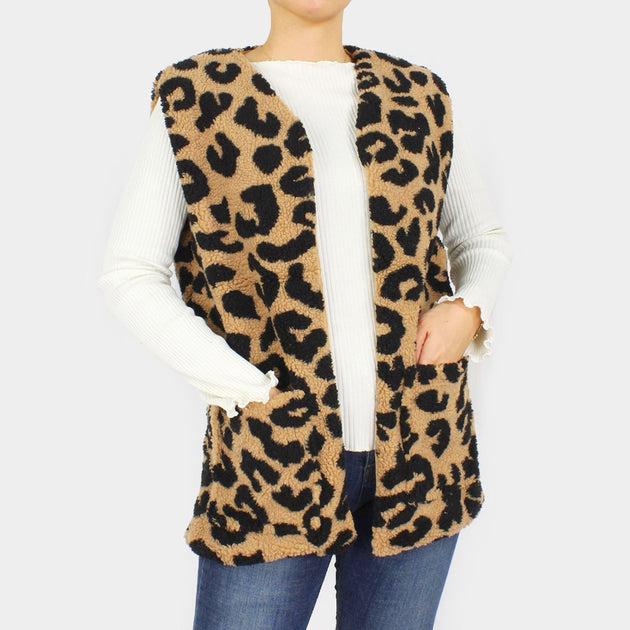 TRUEDAMES Leopard Sherpa Vest Brown One Size 2