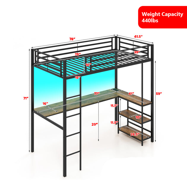 Hivvago Twin Loft Bed with Desk Black 4