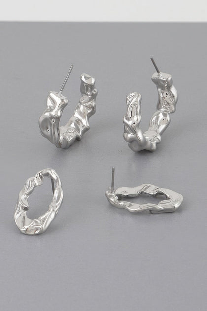 TRUEDAMES Mini Textured Latch Hoop Earrings Silver 3
