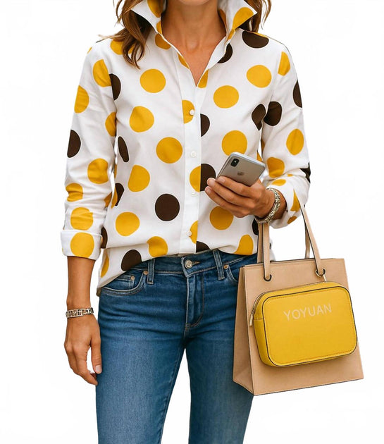 Diva USA Polka Dot Asymmetrical Shirt White Small 2