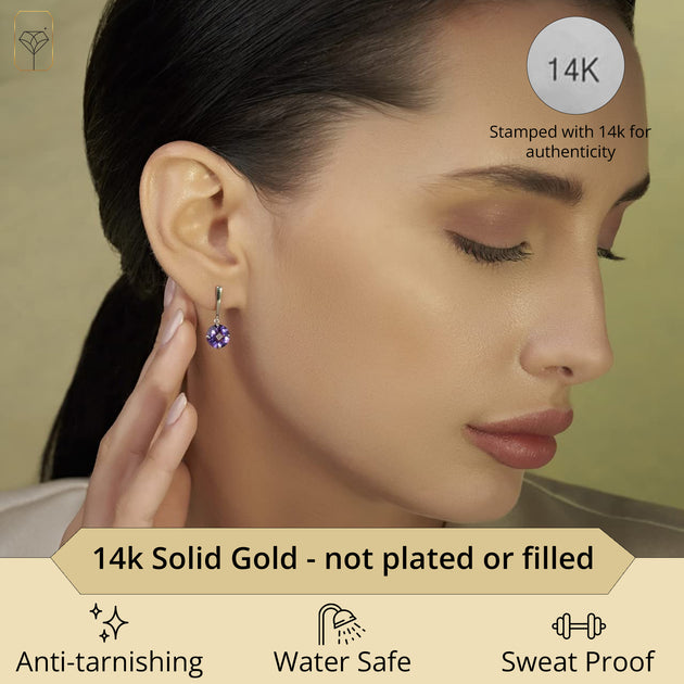 MaxColor Solitaire Drop Earrings Yellow Gold Orange 8mm 3