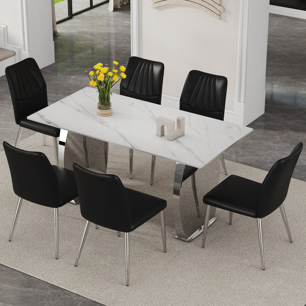 Streamdale Sintered Stone Dining Set White 6 Chairs 160cm 2