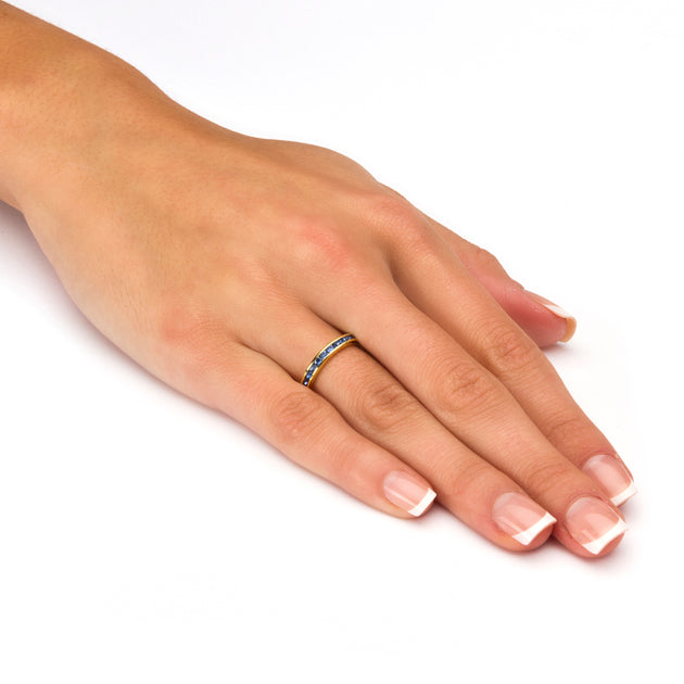 Palm Simulated Birthstone Gold-Plated Eternity Band Multi US 6 4