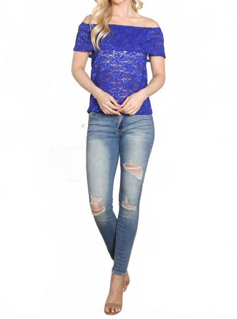 WESTMOON Off Shoulder Lace Top Purple Small 2
