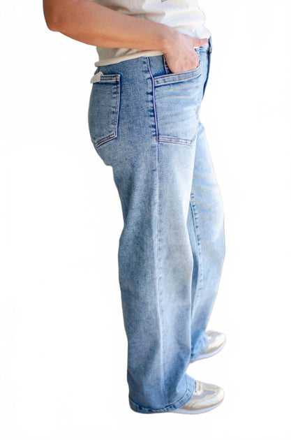 RISEN High Rise Ankle Wide-Cuffed Jeans Blue 28 3