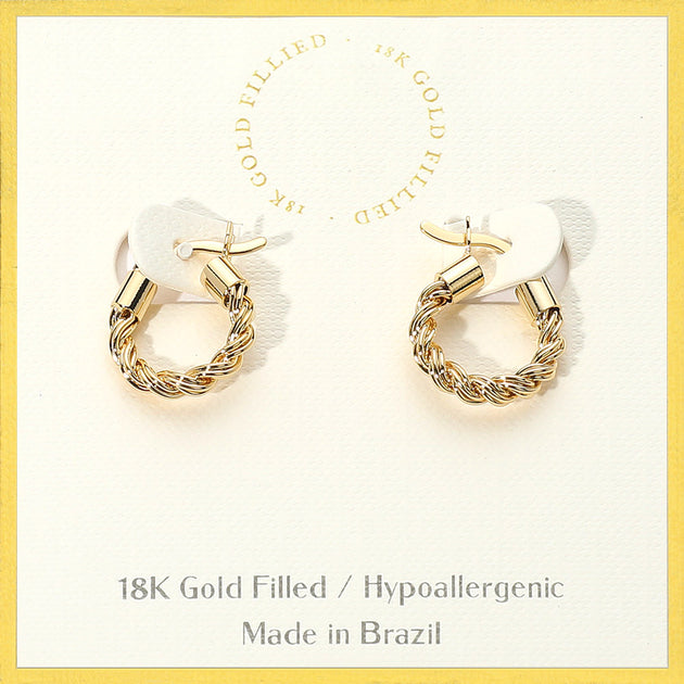 FASHNZFAB Mini Twisted Pin Catch Hoop Earrings Gold 2