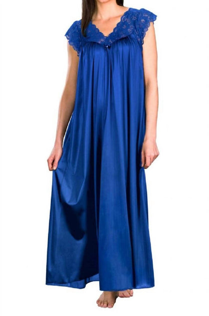 Shadowline Long Lace Cap Sleeve Nightgown Blue Medium 2