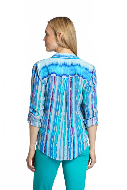 APNY Roll Sleeve Button Up Top Blue Large 5