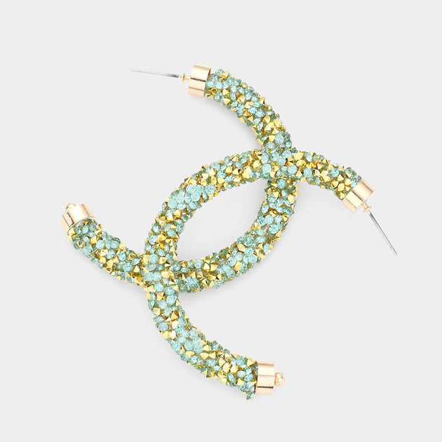 FASHNZFAB Stone Cluster Half Hoop Earrings Mint Green 2