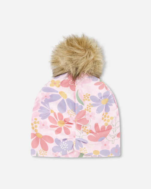 Deux par Deux Stretch Jersey Hat Pink Flower Print US 7 4