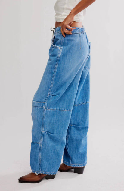 Free People Logan Cinched Cargo Jeans Blue Small 4