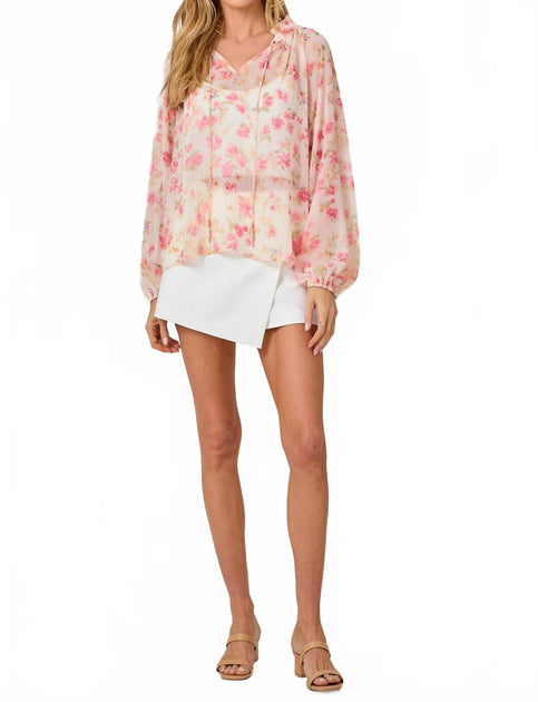 Mystree Bubble Sleeve Lurex Ruffle Collar Blouse Pink Medium 2