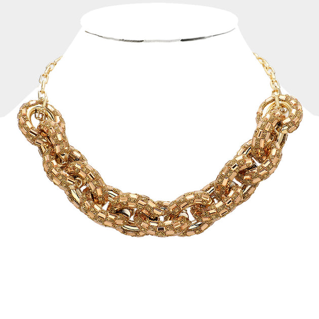 FASHNZFAB Bling Oval Link Necklace Red 2