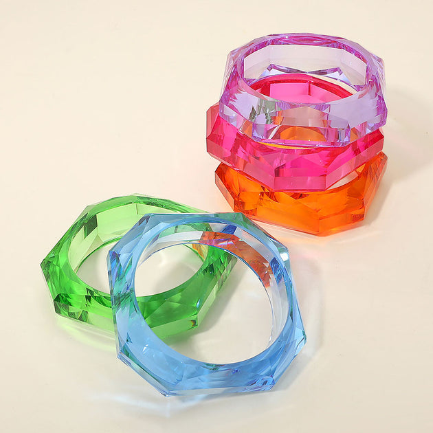 FASHNZFAB Faceted Resin Bangle Pink One Size 4