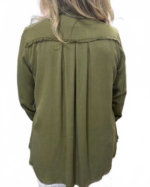 Multiples Fringe Button Down Shirt Green XLarge 3