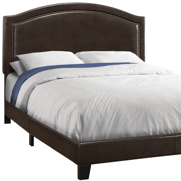 Hivvago Queen Upholstered Linen Bed Frame Brown 3