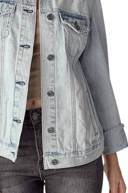 RISEN Relaxed Vintage Distressed Denim Jacket Blue Medium 3