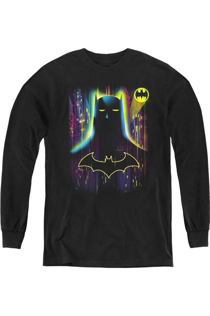 Gildan Batman Knight Lights Youth Long Sleeve Tee Black Large 2