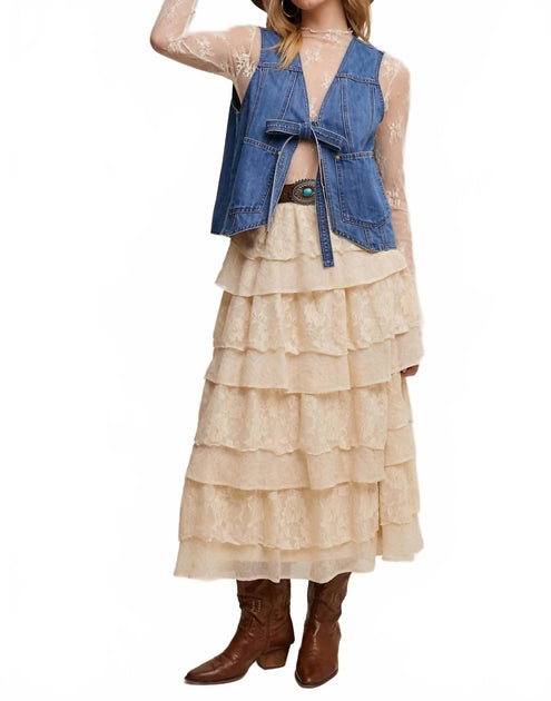 Listicle Denim Tie-Front Vest Blue Large 4
