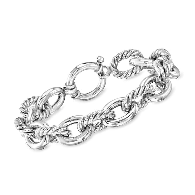 Ross-Simons Sterling Silver Alternating Twisted Oval-Link Bracelet Silver 3