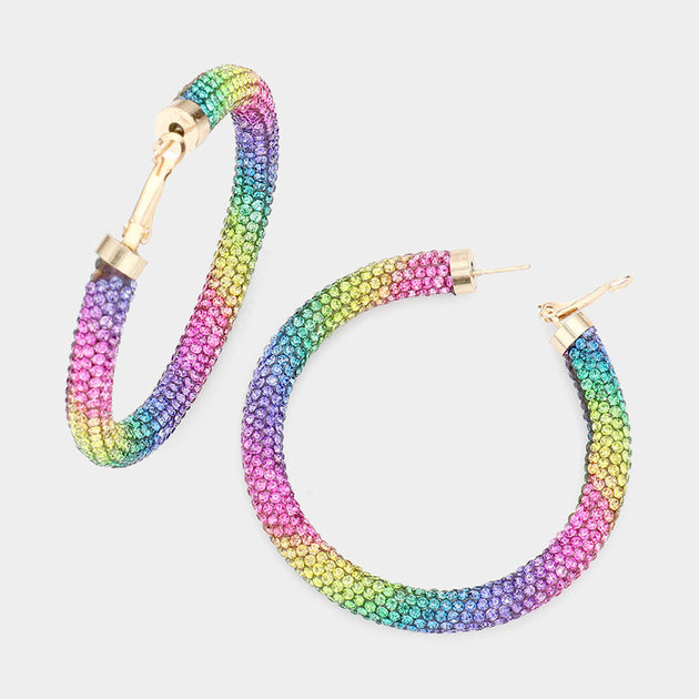 FASHNZFAB Pave Hoop Earrings Multi Green 3