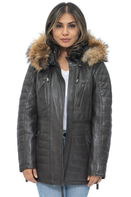 Infinity Curitiba Quilted Leather Parka Brown Medium 2
