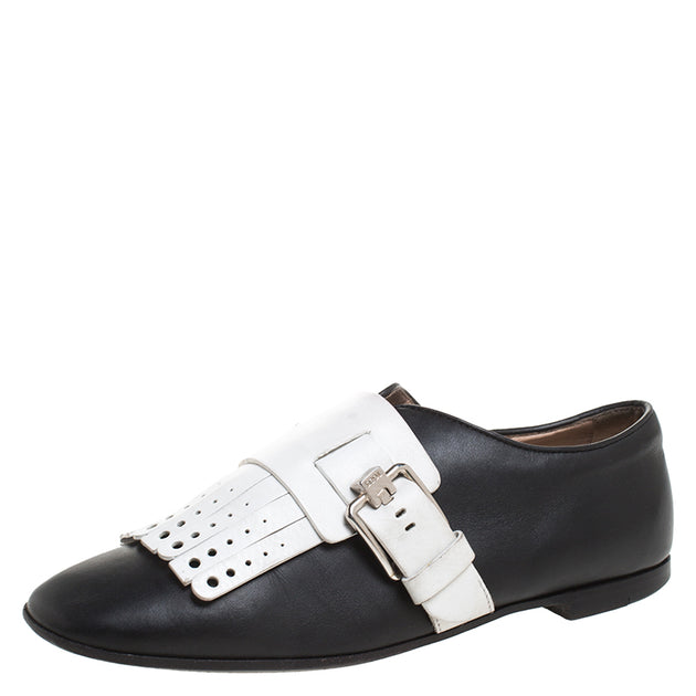 Tod's Bi Color Leather Monk Flats Black EU 36 2