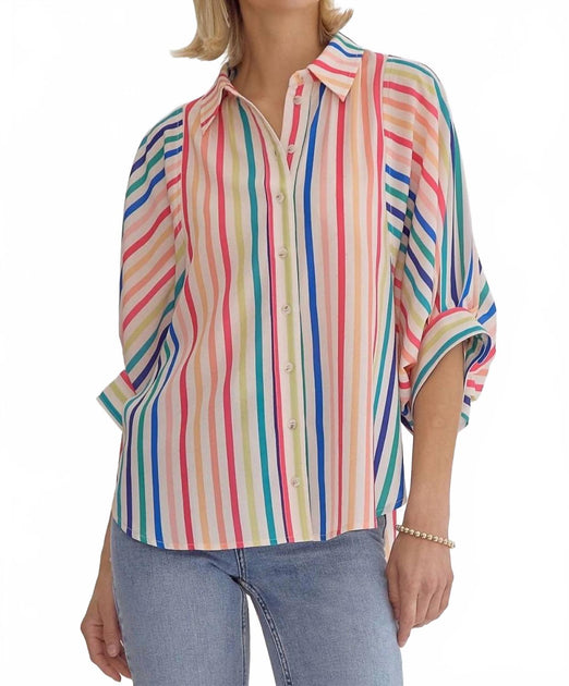 Entro Multi Striped Button Down Top Multi Small 3