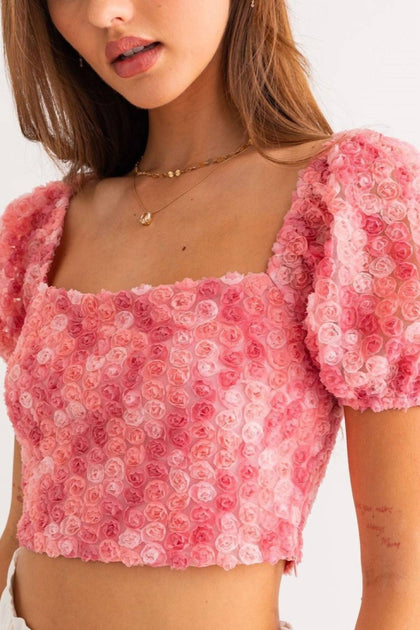 LE LIS Eliza Rosette Crop Top Pink Small 3