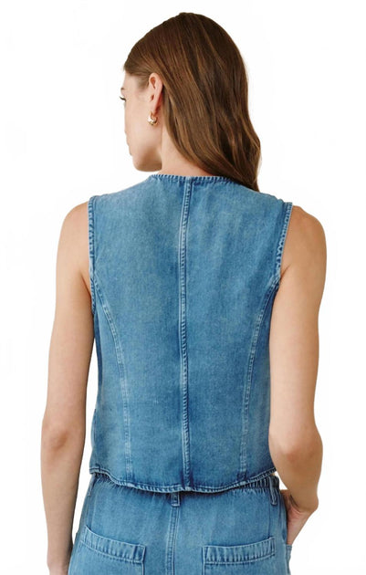 Bella Dahl High Neck Fitted Vest Blue Large 3
