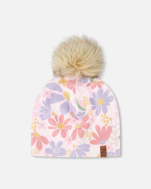 Deux par Deux Stretch Jersey Hat Pink Flower Print US 7 2