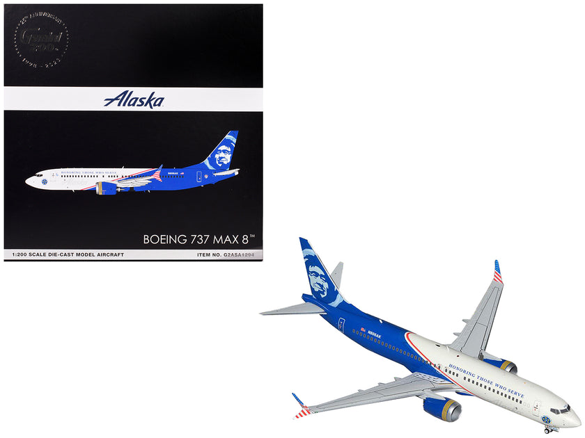 GeminiJets Boeing 737 MAX 8 Alaska Airlines White Blue 1/200 2