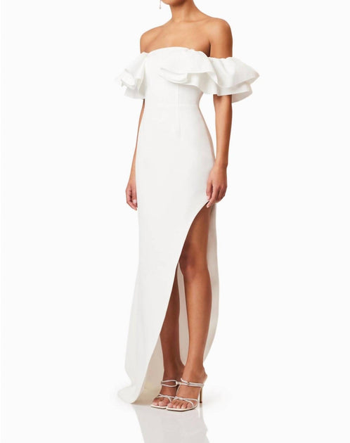 ELLIATT Geranium Hilo Off The Shoulder Dress In White | ShopSimon