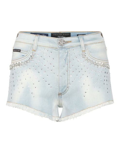 PHILIPP PLEIN Strass Denim Shorts Crystal Blue 29 2